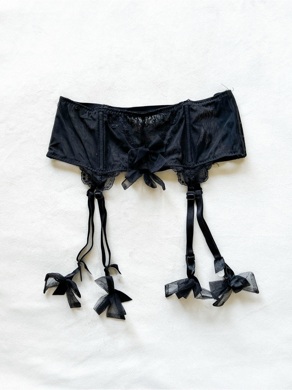 Victoria's Secret Black Lace Garter Belt with Bow Accents -XS/S